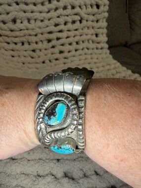 Sterling Silver Watch Cuff  with Turquoise Stones